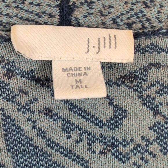 J. Jill Blue Mixed Print Knit Open Cardigan Size Medium Tall - Picture 2 of 12